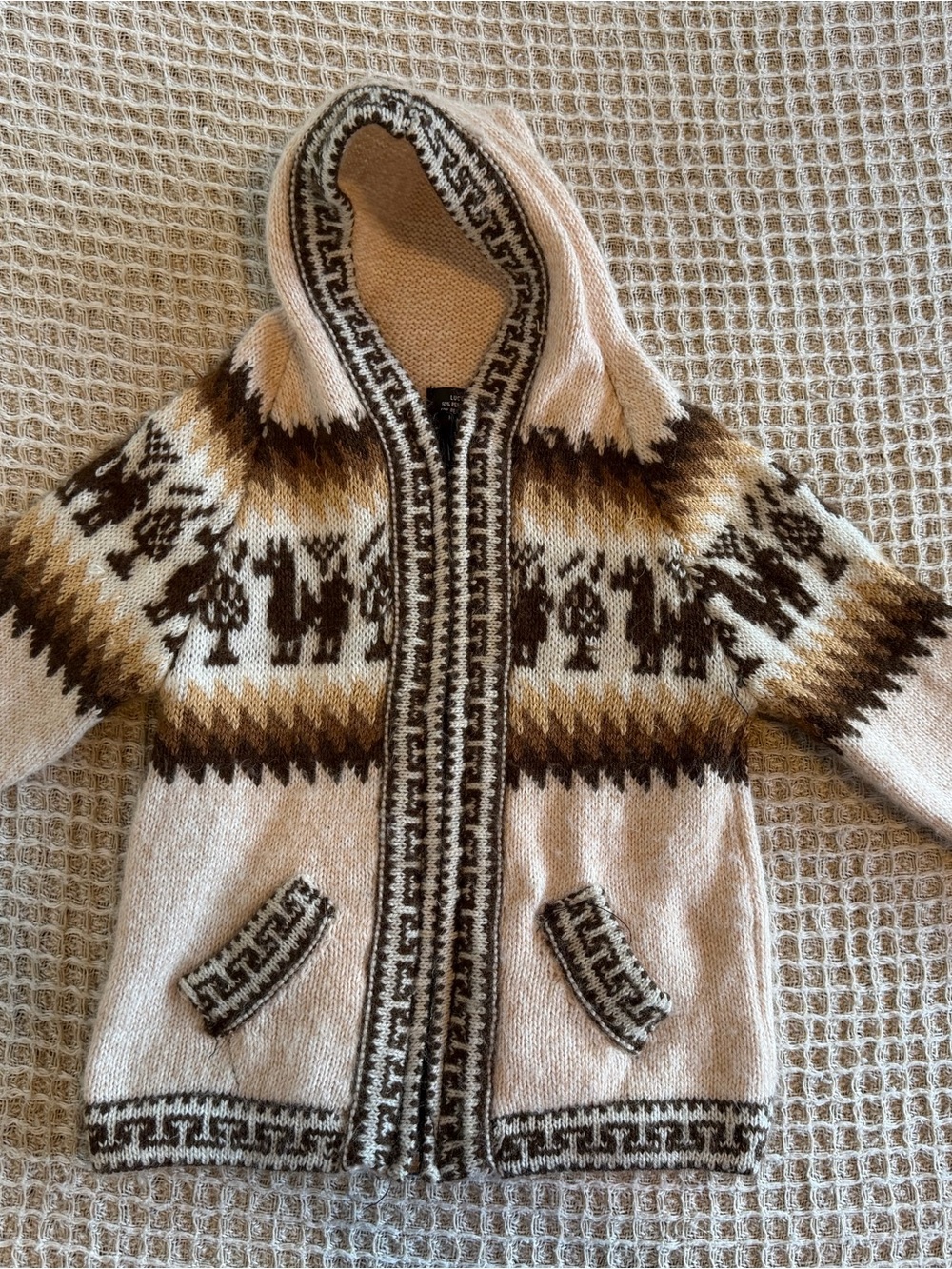 Lucy Iburg Alpaca Blend Sweater Jacket - Cream & Brown
